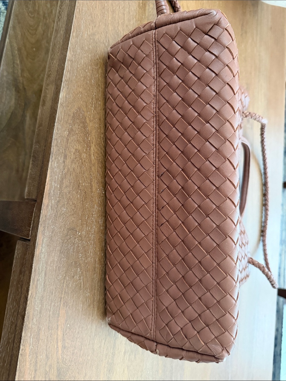 Quince Woven Leather Tote in Cognac Brown - Picture 2 of 7